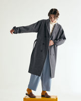 UNISEX BELTED WOOL DOUBLE COAT M - SHARKSKIN DARK GRAY (6636059328630)