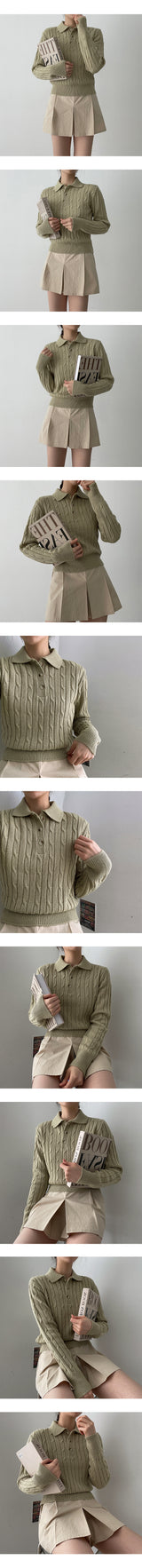 マイルズツイストブレッドボタンカラーニット / Miles Twisted Bread Button Collar Knit