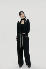 ストリングフリーサイズブラックパンツ / String free size black pants