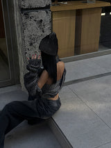 dark blue string wide pants