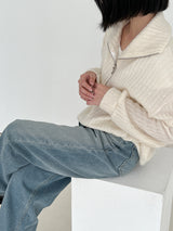 リブハーフジップアップニット / Ribbed Half Zip Up Knit (4color)