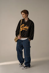 RETRO V-NECK NYLON PULLOVER (BLACK)