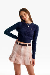 スモールチェリーケーブルクロップニット／SMALL CHERRY CABLE CROP KNIT [DARK NAVY]