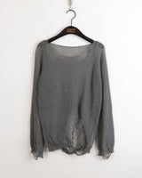 Uro see-through damage slim long sleeve knit