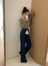 [Four-season item!] straight wide denim pants