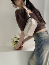 ロミエンパフスクエアバックリボン半袖ニット / Romien Puff Square Back Ribbon Short-Sleeved Knit