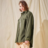 VZロゴビックオーバーフィットナイロンワークシャツカーキ/VZ Logo Big Over Fit Nylon Work Shirt Khaki (6683365277814)