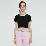 ボタンフロントクロップカーディガン / BUTTON FRONT CROP CARDIGAN (BLACK)