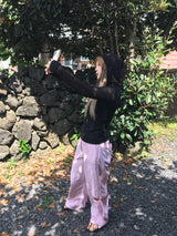 リブフードクロップジップアップニット
