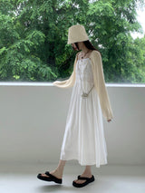 ロシトンビンテージマザーオブパールボタンノースリーブロングワンピース / Roshton vintage mother-of-pearl button sleeveless long dress