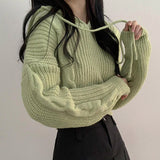 Junu Loose Fit Cable Hooded Cropped Knit (4 colors)