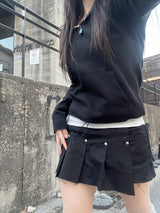 チャンキーダメージボタンスカートパンツ / Chunky Damage Button Skirt Pants