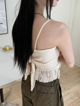 OENバックレスフリンジノースリーブトップ/OEN Backless Fringe Sleeveless Top