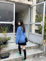 ブルー モヘア V ネック ニット
