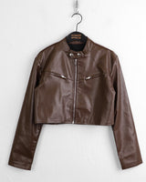 Batle biker pocket cropped leather jacket