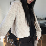 Lilt round no-collar fur jacket