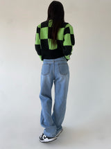 グリーンチェックニットジップアップ/green check knit zip-up
