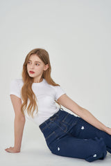 ワイドフィットハートシェイプ刺繍ジーンズ/CLASS:y  SEONYOU, LAPILLUS HAEUN, STAYC J, JOYURI WORN WIDE FIT HEART SHAPE EMBROIDERY JEAN [6887]
