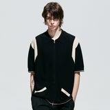 バーシティハーフニットジップアップ / varsity half knit zip-up black