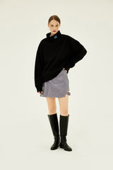 フォールディングラベルタートルネックニットTシャツ/Folding Label Turtleneck Knit T-shirt K11 Matte Black