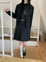 Swan rose see-through cropped hooded sweatshirt