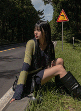 ダフィーVストライプロングニット