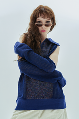 ホールカラーニット / hole collar knit_navy