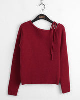 Listy off-shoulder ribbon strap ribbed crop long-sleeved knit