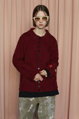 BUTTON ARGYLE KNIT JACKET / WINE