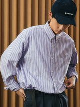 DAKYAM Colorful striped yarn-dyed side zipper pocket cityboy long-sleeved loose shirt