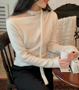 ローズボートネックニットTシャツ+タイセット