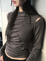 Shaz shirring shoulder slit hooded t-shirt
