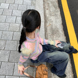 Kerner V-neck rainbow gradation punching long-sleeve knitwear