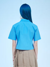 クロップショートスリーブコットンシャツ / CROP SHORT-SLEEVES COTTON SHIRTS (SKY BLUE)