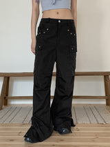 レッチアイレットナイロンポケットカーゴロングワイドパンツ/Retch Eyelet Nylon Pocket Cargo Long Wide Pants