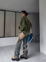 (UNISEX)ウェーブカットワイドデニム