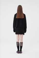 スモールチェリーショットニットフーディー／SMALL CHERRY SHORT KNIT HOODIE [BLACK]