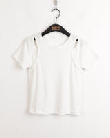 Picto layered shoulder split short sleeve T-shirt