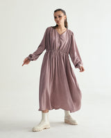 V-NECK CREASE SHIRRING ONEPIECE - INDI PINK (6635995889782)