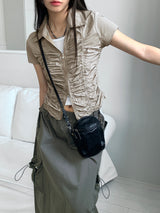 Pave gopchang pleated shirring two-way nylon short-sleeved jacket