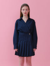 GOLD BUTTON POINT PLEATS WRAP ONEPIECE_NAVY (6612504641654)