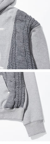 Mixed Fabric Knit KUYRI K Hoodie (Melange Gray)