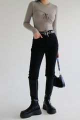 スリップブラックデニムパンツ/no.2330 slip black denim pants