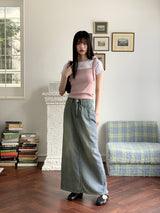 ホティヴィンテージウォッシング夏デニムマキシロングスカート/Hotty Vintage Wash Summer Denim Maxi Long Skirt