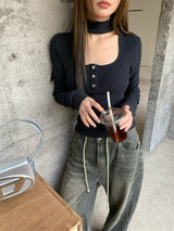 Square holy neck slim fit top