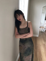 ロエルメッシュロングワンピースセット