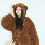0 2 punk bear fleece jacket - BROWN