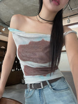 エッセンシャルオフザショルダースリーブレストップ