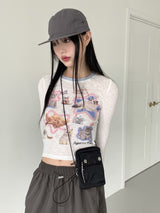 Natty Kitsch cat color matching ribbed warmer long-sleeved T-shirt