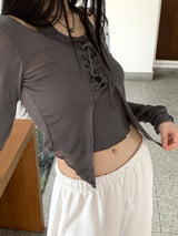 ケイタオールインワンホルターアイレットクロップド長袖Tシャツ / Keita all-in-one halter eyelet cropped long-sleeved T-shirt